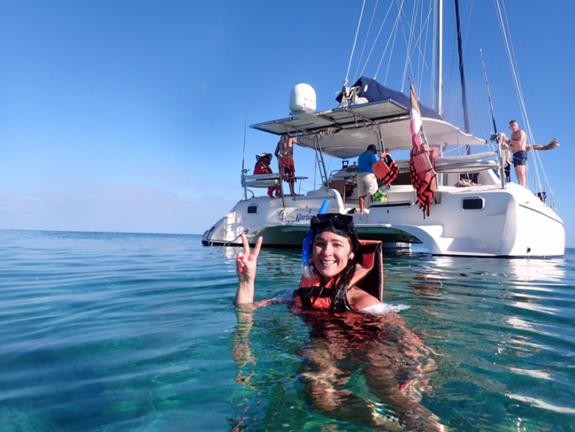 Jump in the nice fresh ocean and enjoy exploring the reef and the under-water statues here at the Half Day Catamaran Isla Mujeres Tour