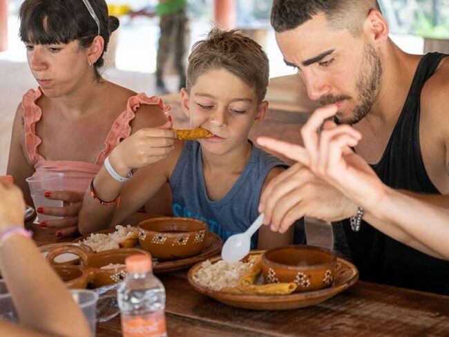 After visiting the Mayan Ruins, zip lining, driving the ATVs, rappelling, and swimming in a hidden cenote, it is time to eat a delicious traditional Mexican lunch here on our Full Day Coba Mayan Ruins and ATV Tour