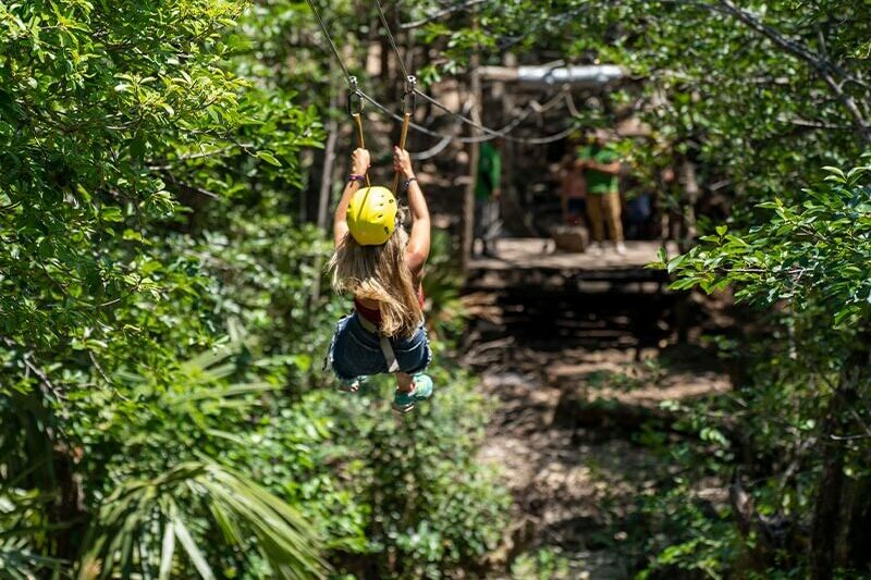 Get on an exciting zip line adventure through the untamed jungle, immersing yourself in the heart-pounding thrill of our Full Day Mayan Coba Ruins and jungle ATV Tour