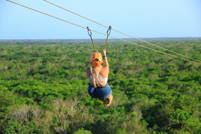 Take the opportunity to have a zip line adventure above the trees of the jungle in the Full Day Coba Mayan Ruins and ATV Tour