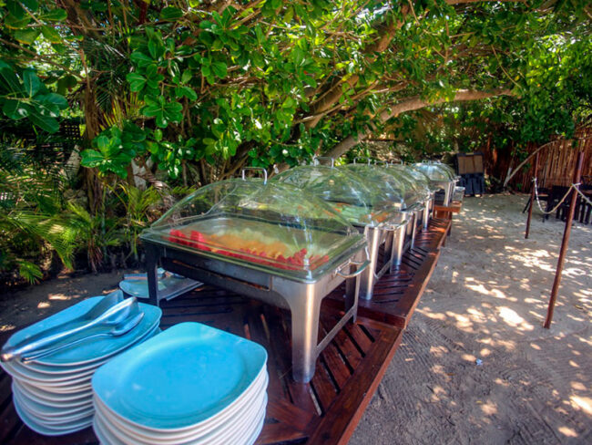 Enjoy a nice delicious meal/lunch in this beach club surrounded by a tropical ambience here at the luxury catamaran to Isla Mujeres Tour