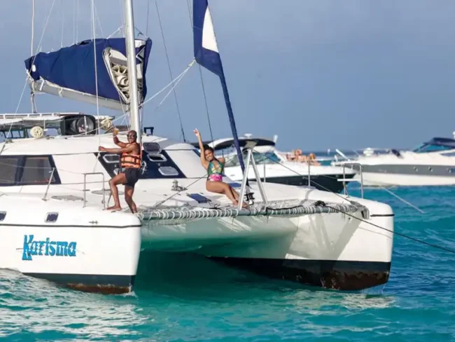 One of the best things to do in Cancun is having fun on a Private Catamaran, snorkelling, Tequila party, fly a spinnaker, eat a delicious lunch, and visit one of the best beaches in the world. All here at the Sail Cat 30 Guests to Isla Mujeres tour