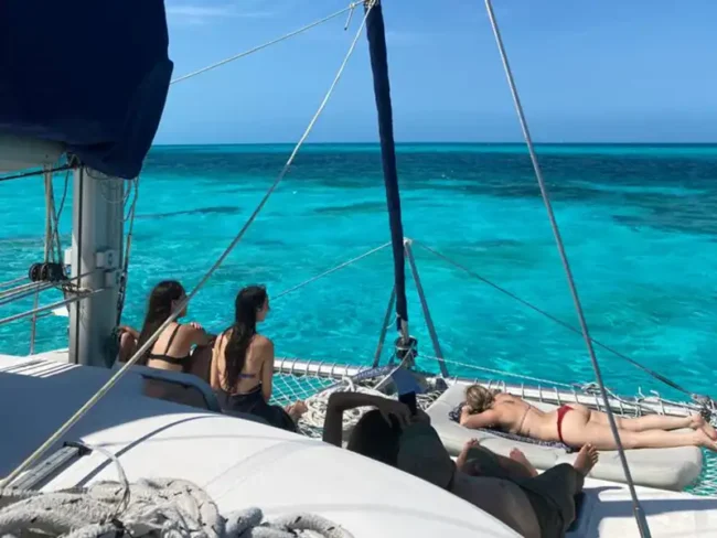 Get on a relaxing Sail Cat 30 Guests Full Day tour. This Full Day trip offers great waiter service, a professional guide, fun activities, a nice lunch, a visit to Isla Mujeres, and most importantly, a fun experience